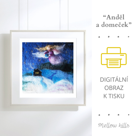 Anděl a domeček - obraz k vytištění